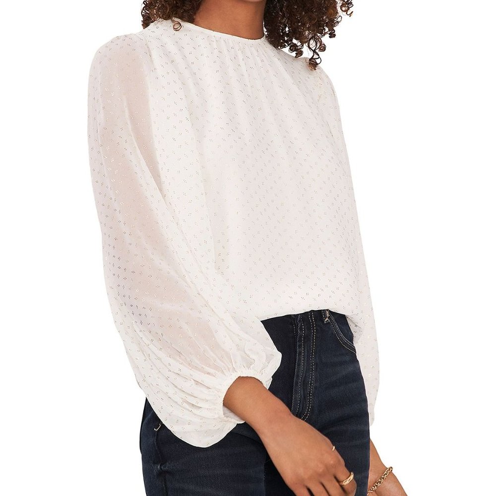 Vince Camuto Womens Sparkle and Shine Ivory Balloon Sleeve Top XXS B4HP